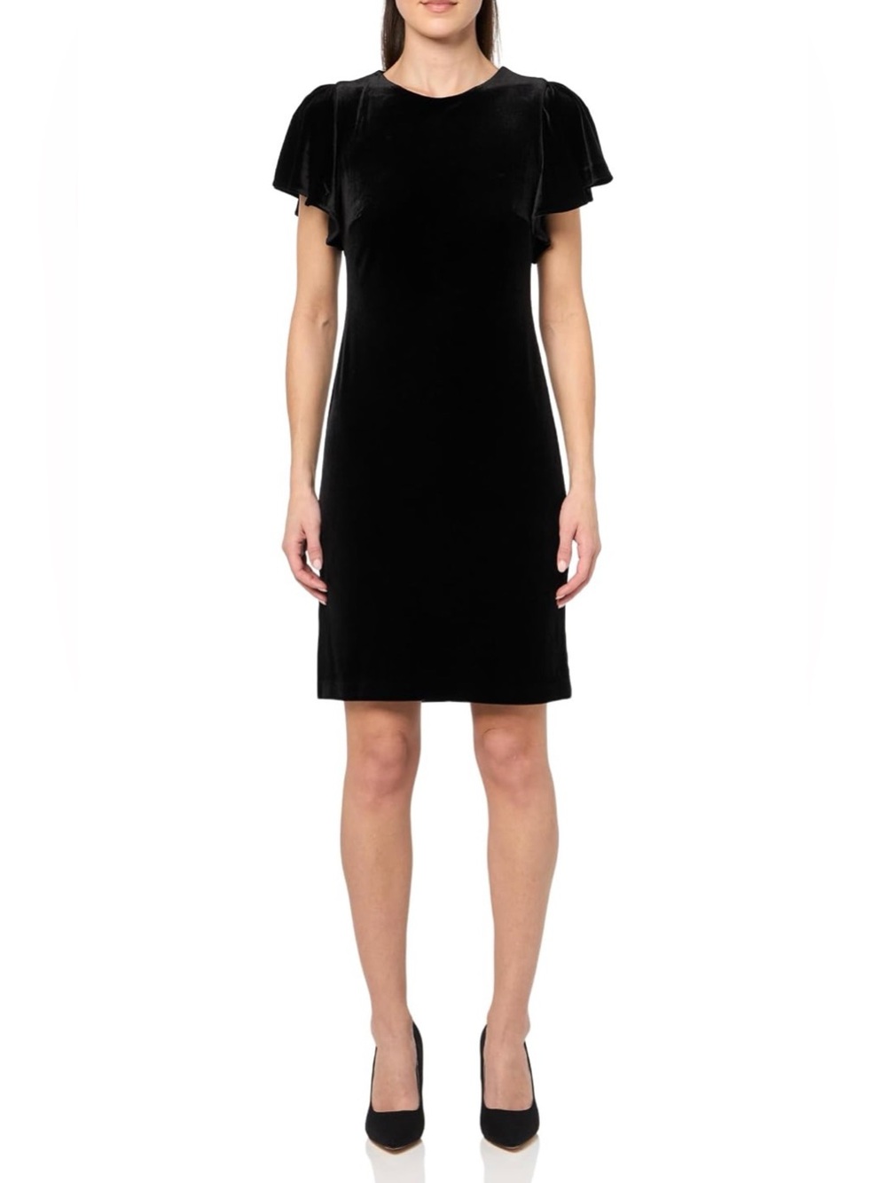 Tommy Hilfiger Black Velvet Flutter-Sleeve Shift Dress